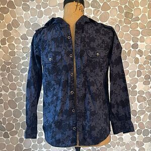 Black Jack navy tie-dye hooded button up – 10/12